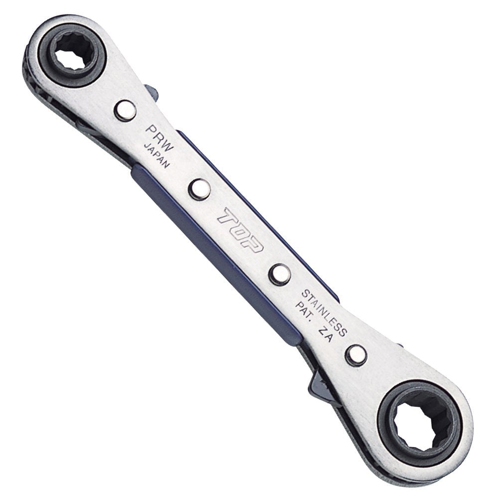 TOP PRW-2 4 Size Plate Ratchet Wrench, 0.4 x 0.4 inches (9 x 10 mm), 0.4 x 0.5 inches (11 x 12 mm), 20° Feed, 12 Angles, Stainless Steel, Made in Japan
