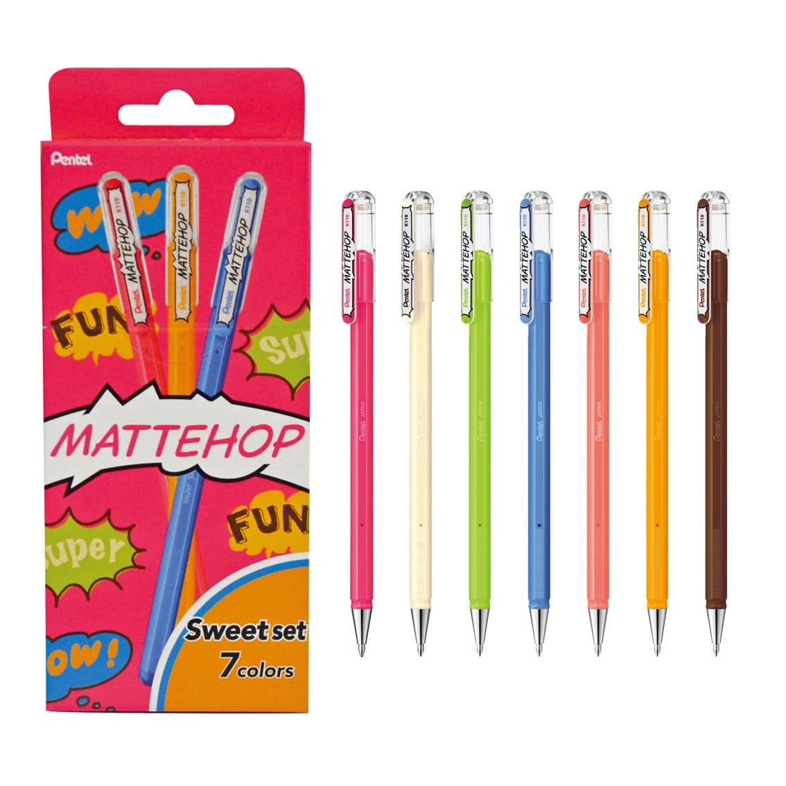 Pentel Matte Hop Sweet Color Ballpoint Pen, 7 Colors, K110-V7STB