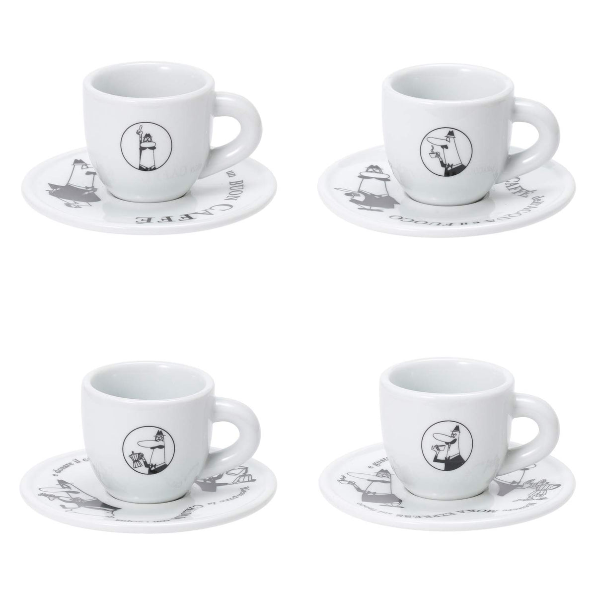 Bialetti Cup & Saucer Uncle Bialetti White Coffee Espresso Cup Set of 4 Y0TZ033