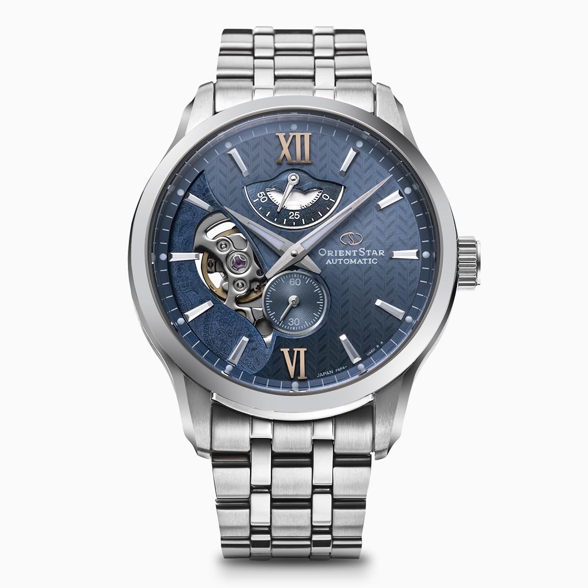 Orient Star RK-AV0B08L Automatic Watch, Layered Skeleton Mechanical, Made in Japan, Open Heart RK-AV0B08L, Men's Light Blue, Blue, Bracelet Type