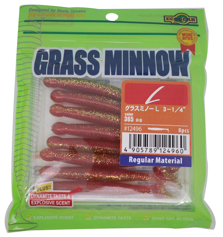 Ecogear Worm Glass Minnow L 3-1/4" #365 Red Gold