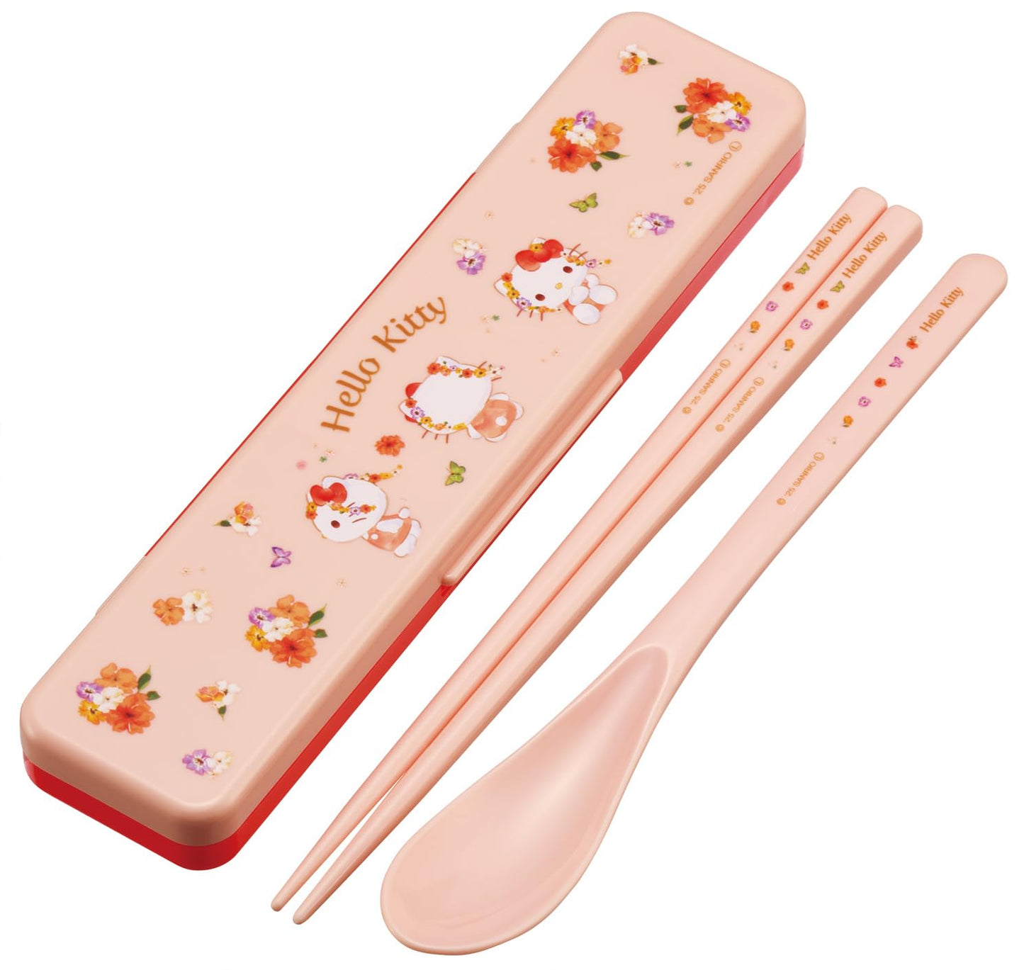 Skater CCS3SA-A Sanrio Hello Kitty Pastel Vivid Watercolor Flower Girl Chopsticks & Spoon Set, For Adults, 7.1 inches (18 cm)