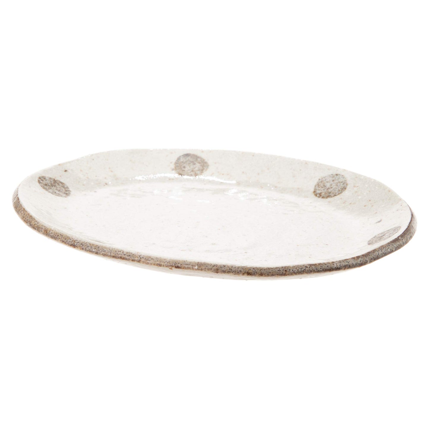 かじゅあるらいふ(Kakuni) Mino Ware K52025 White Karatsu Oval Plate with Polka Dots