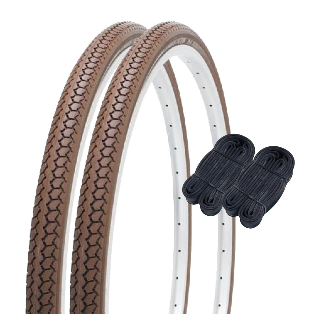 Shinko 60206 27 Inch Bicycle Tires, 0.06 inch (1.5 mm) Extra Thick Tubes, Set of 2 Each Pair Roll, 1.0 x 1, 3/8, Brown, 1.0 x 1 3/8