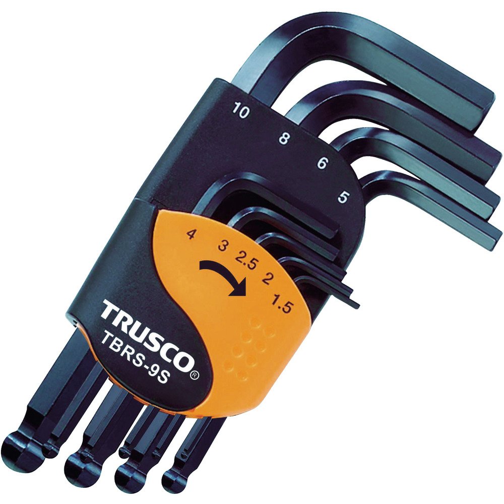 TRUSCO TBRS-9S Ball Point Hex Key Set, Short Type, 9 Piece Set