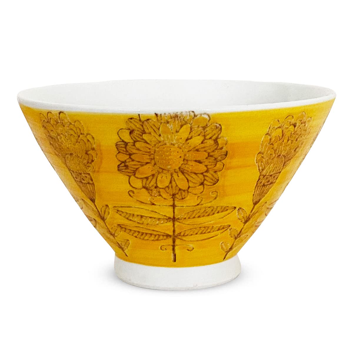 J-kitchens PNO609028 Dinner Rice Bowl, 4.3 inches (11 cm), Hasami Ware, Made in Japan, Scandinavian Flowers, Yellow Roll