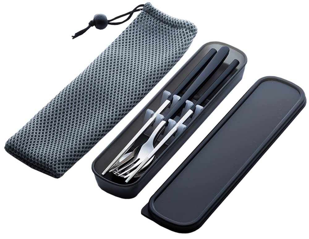 My Cutlery MYC-103 Portable Cutlery Set, 3 Pieces, Spoon, Fork, Chopsticks, Storage Case, Black