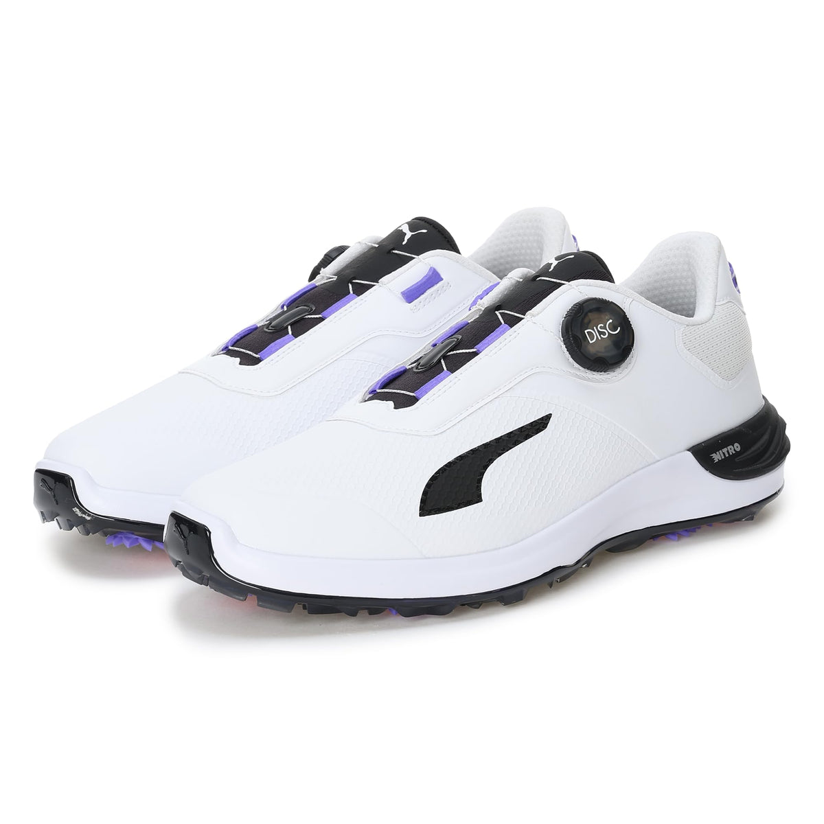Puma Power Ascend Nitro Disc Men's Golf Shoes, Puma White/Puma Black/Dark Amethyst, 29.0 cm