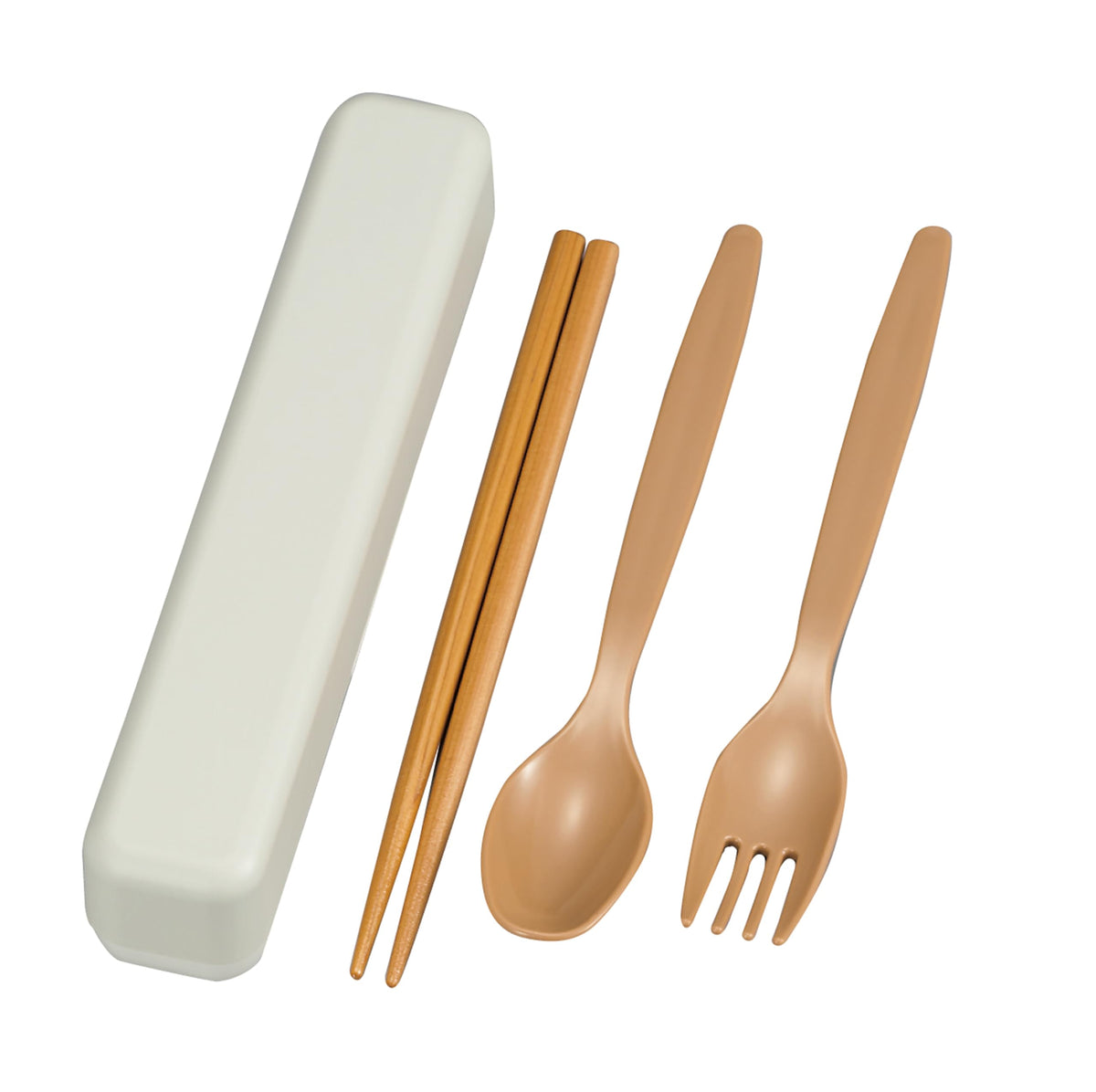 Tatsumiya 33399 Quick Washable Lunch Box Premium Slim Trio Set Greige Size: Approx. W19 D3.4 H3.6 / Chopsticks: Approx. 7.1 inches (18 cm) / Spoon: Approx. 7.1 inches (18 cm) / Fork: Approx. 7.1