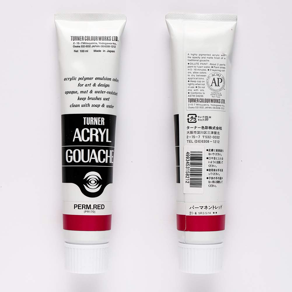 Turner Colour Works Acryl Gouache Artist Acrylic Paint - Single 100 ml Tube - Permanent Red
