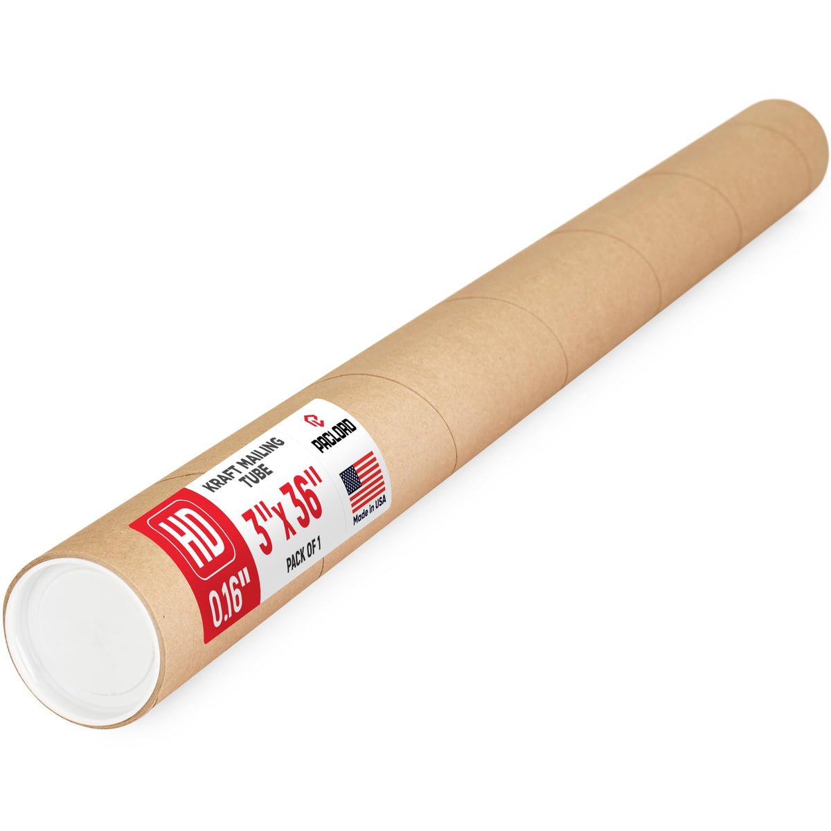 3" x 36" Heavy-Duty Reinforced Cardboard Mailing Tube, Pack of 1 Tube with 2 Caps – Secure USPS Approved – Great for Shipping and Storing of Prints, Artwork, Posters or Documents