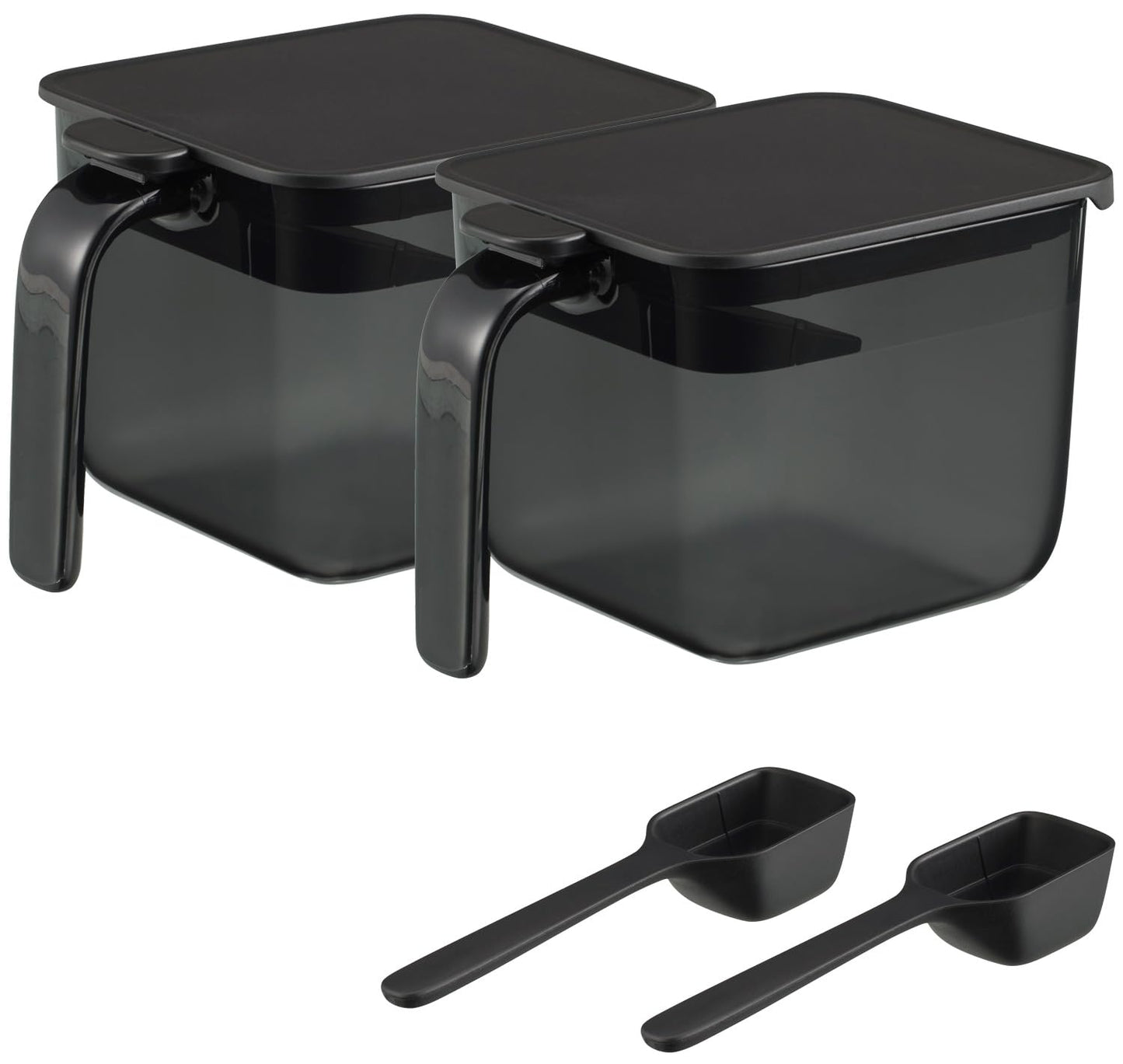 Marna R305BK Seasoning Pot with Spoon, Wide, Pack of 2, Black, New Life, Condiment Container (Salt and Sugar Container)