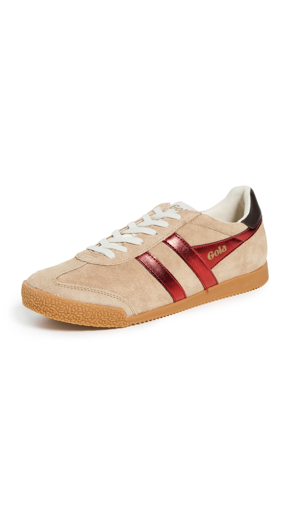 Gola Women's Elan Glitz Suede Sneakers, Light Caramel/Red/Dark Brown, 8.5 Medium US