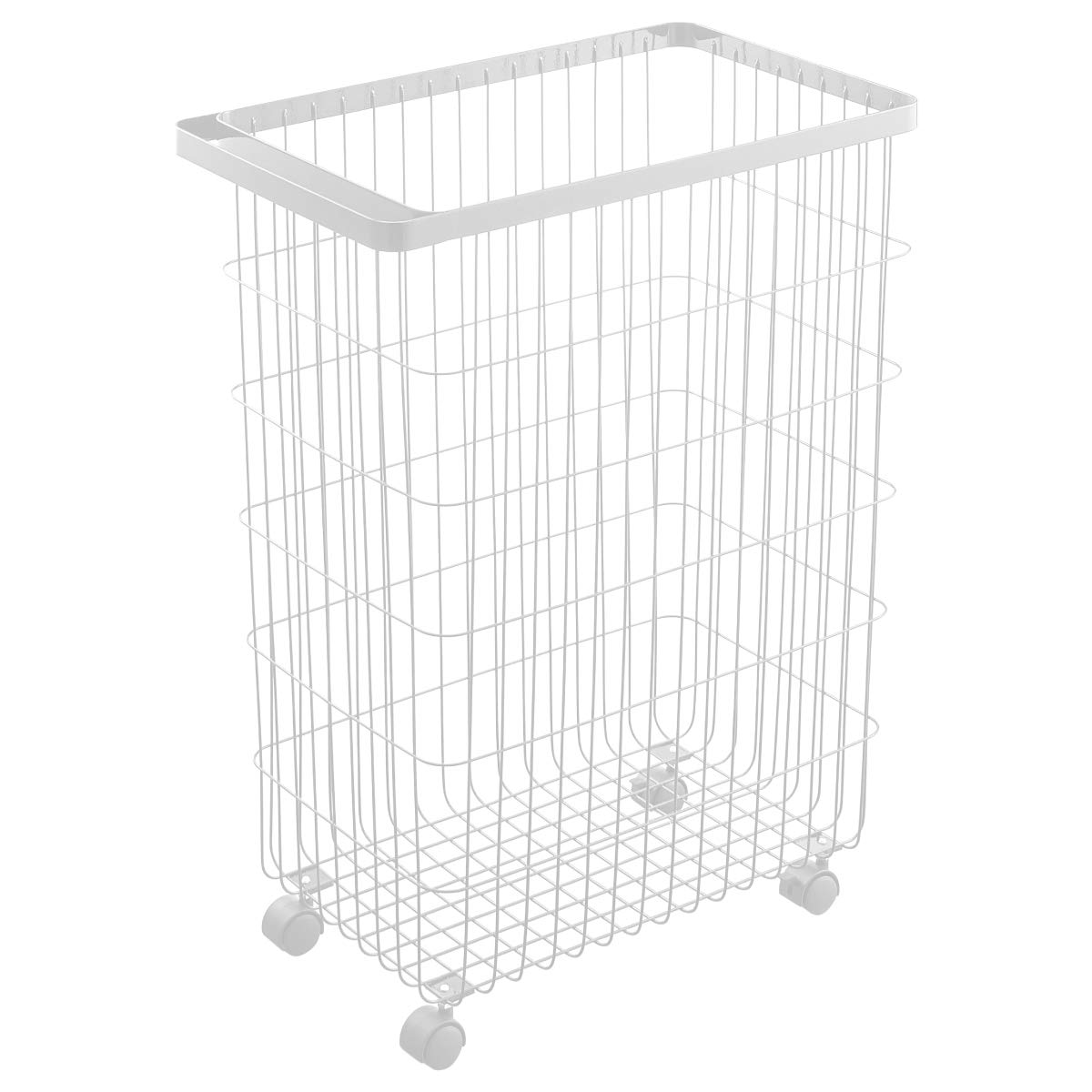 Yamazaki 4776 Laundry Basket with Casters, White, Approx. 11.0 x 18.3 x 24.0 inches (28 x 46.5 x 61 cm), Tower Laundry Hamper, Large Capacity