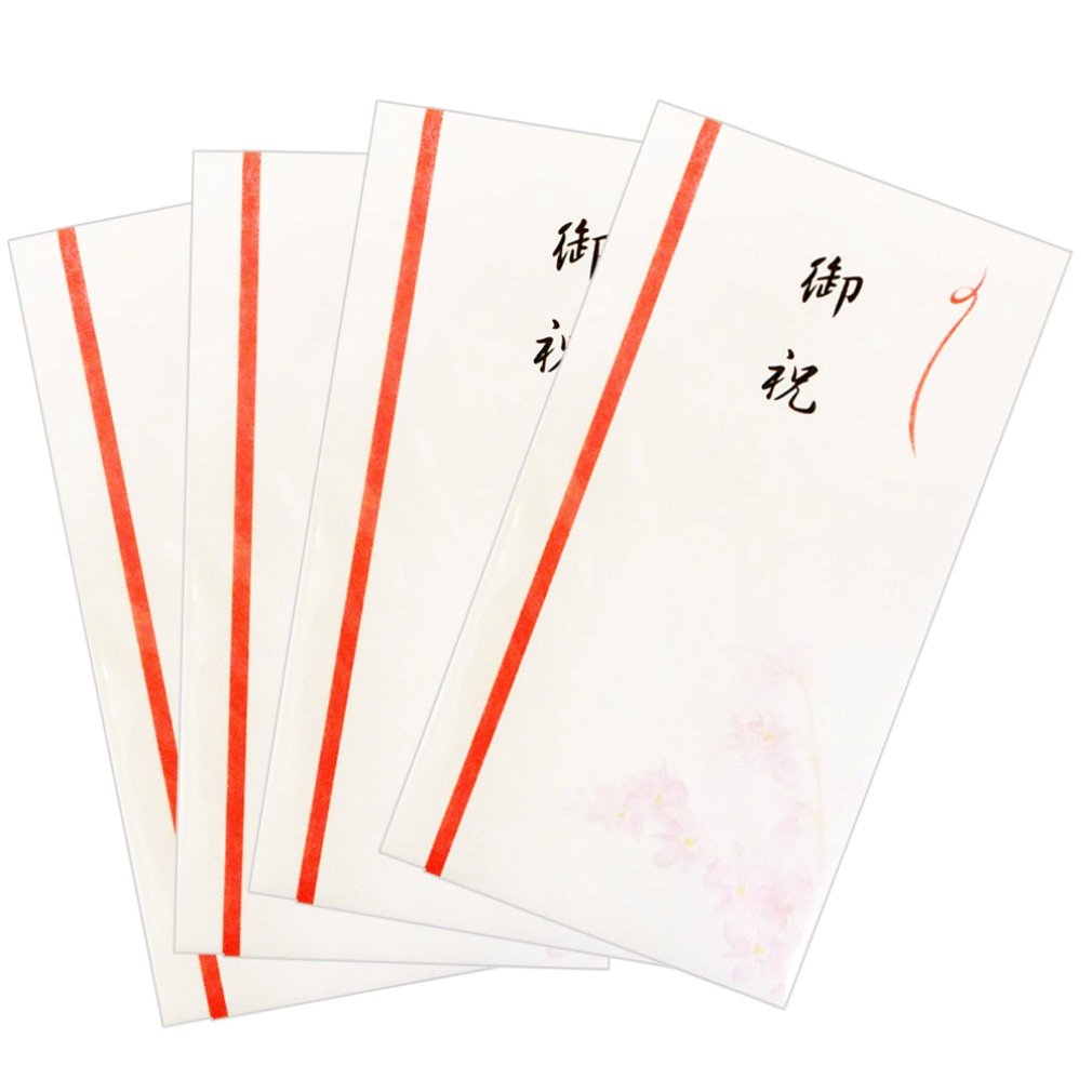 Shinocoma KP-801 x 4P Envelope Gold Seal Celebration Floral Pattern, Pink, Pack of 4