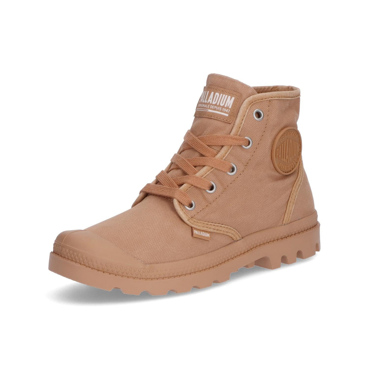 Palladium Women's Pampa Hi Boot, Vegan Canvas Lace Up Boot, Chai Tan, 6.5