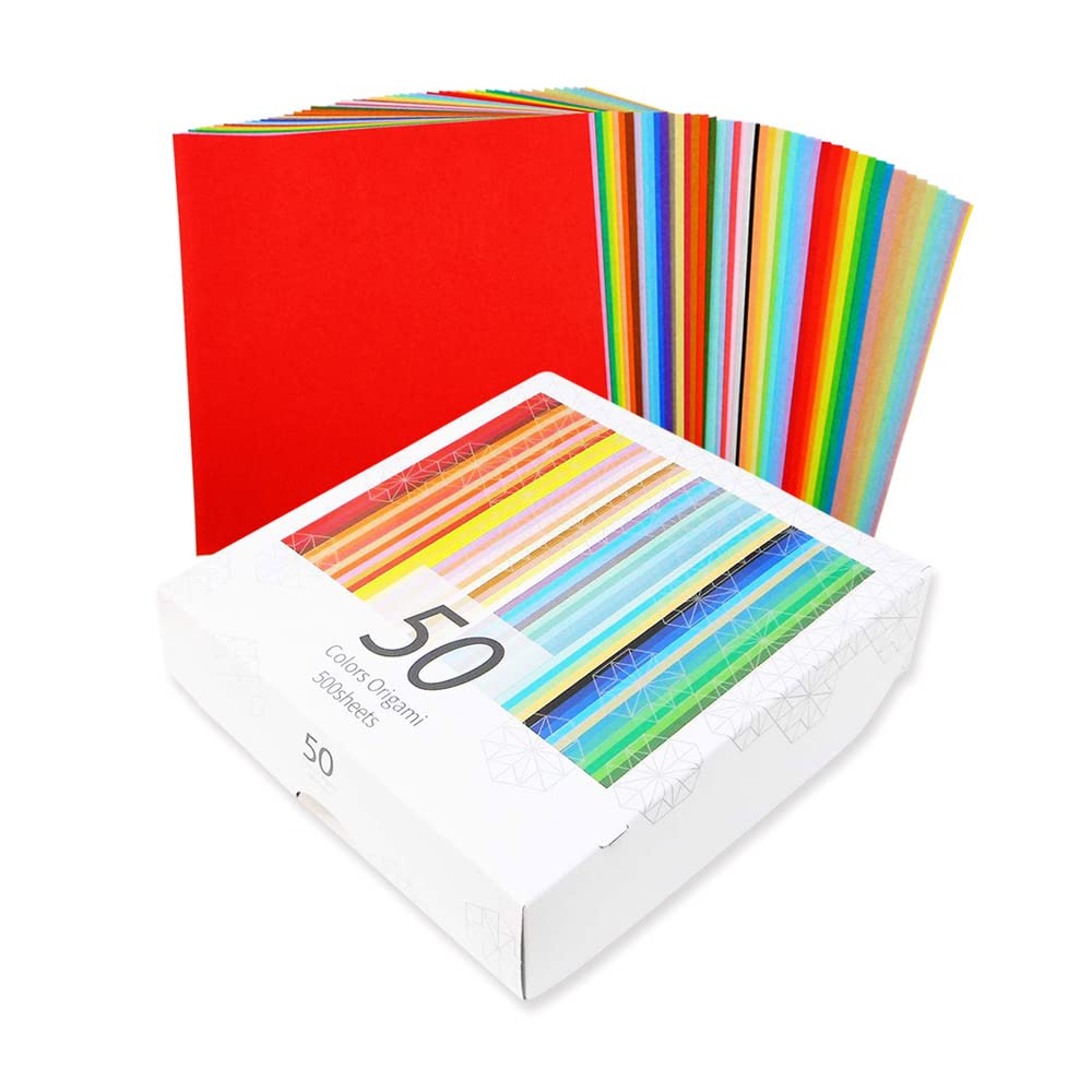 Ehime Paperwork NE-50C-500 Origami, 50 Colors, 5.9 inches (15 cm), 500 Sheets, Paper Box Included