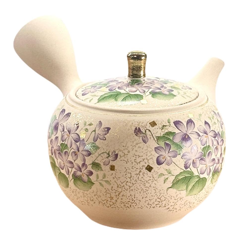 Crystal Kiln White Mud Round Gold Tataki Violet Teapot