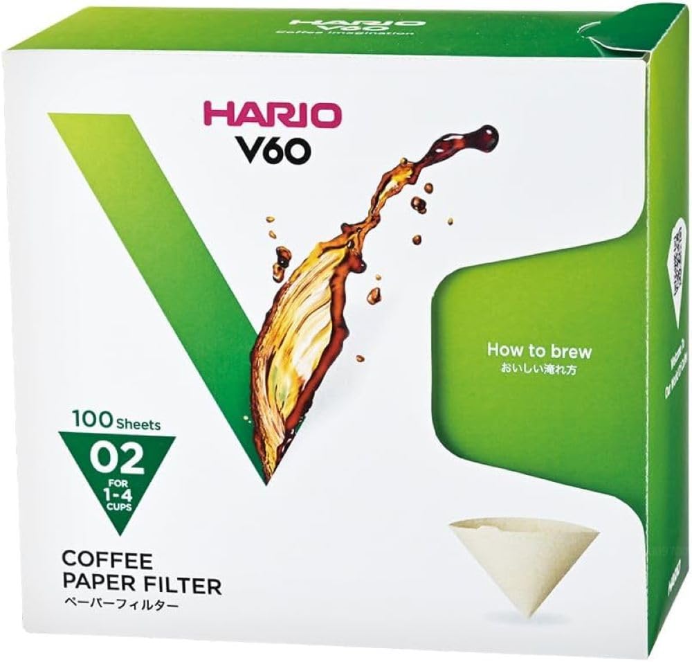 Hario V60 Paper Coffee Filter, Size 02, Natural, 100ct Box