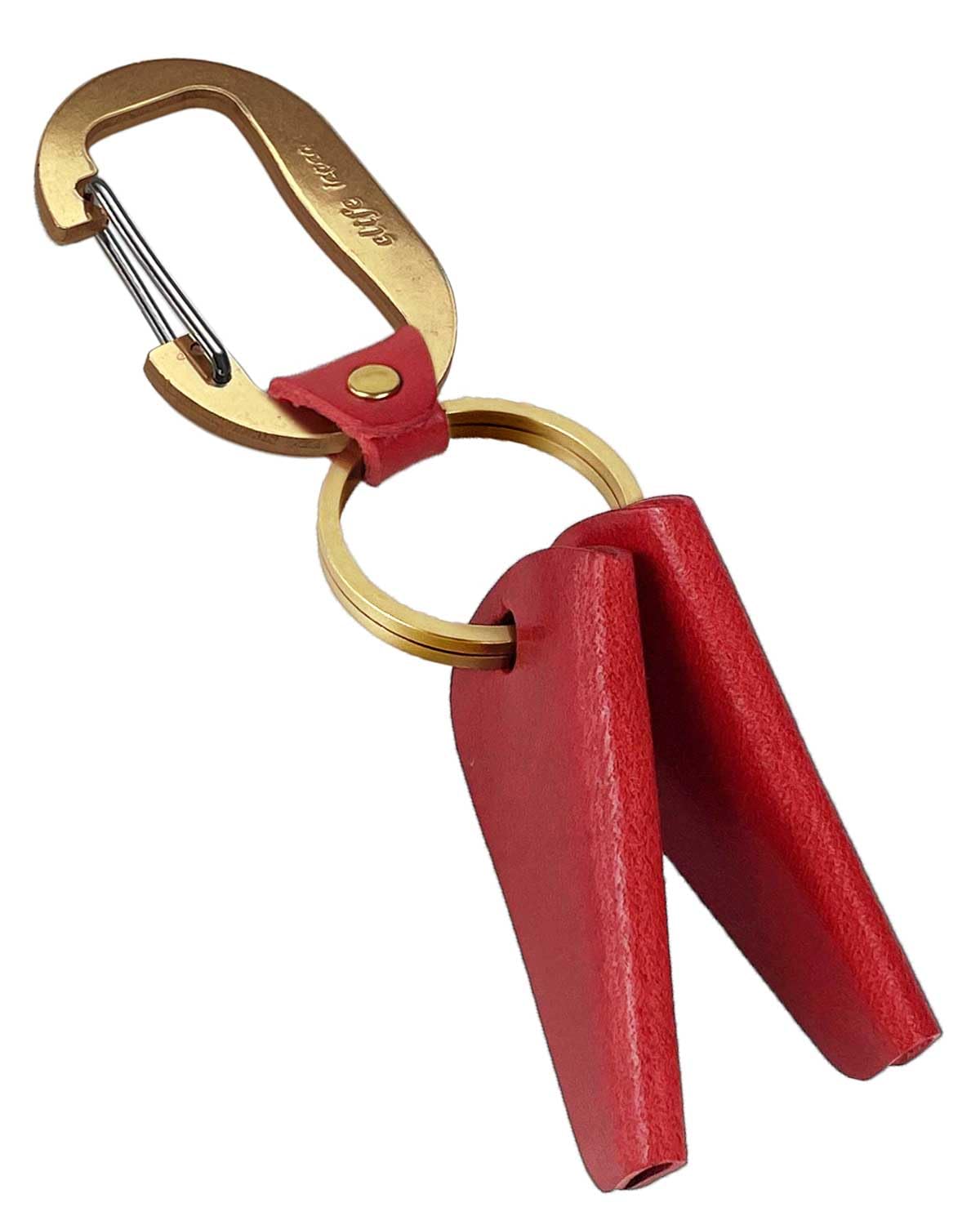 Cliff Men's Key Holder, Key Cover, Key Ring, Carabiner, Made in Japan, Leather, Brass, red, 約H125mm×W30mm×D30mm（最大部分幅）　真鍮の厚み3mm