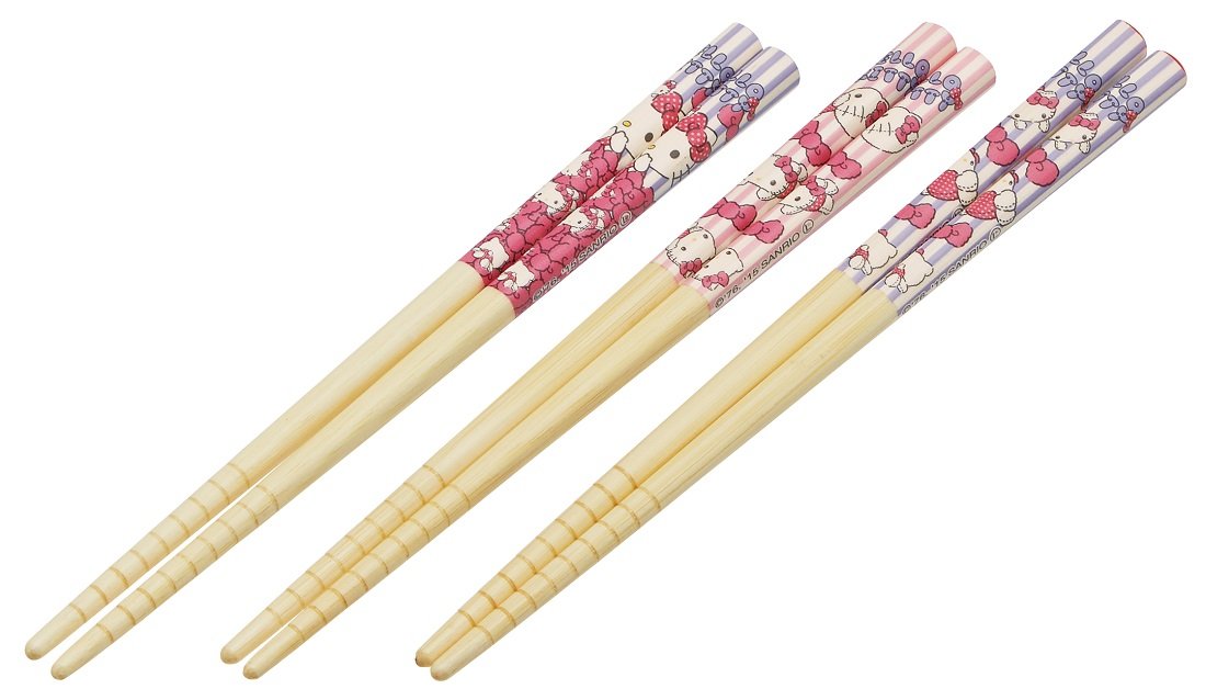 Skater ANT2T-A Hello Kitty Sanrio Bamboo Chopsticks Set of 3 Pairs Chopsticks 6.5 inches (16.5 cm)