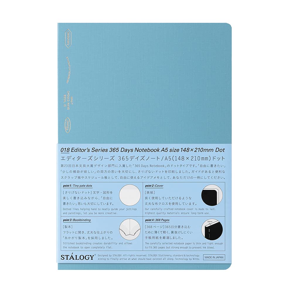 Nitoms S4149 STALOGY Notebook, A5, Dot Squared, 365 Days Notebook, Blue