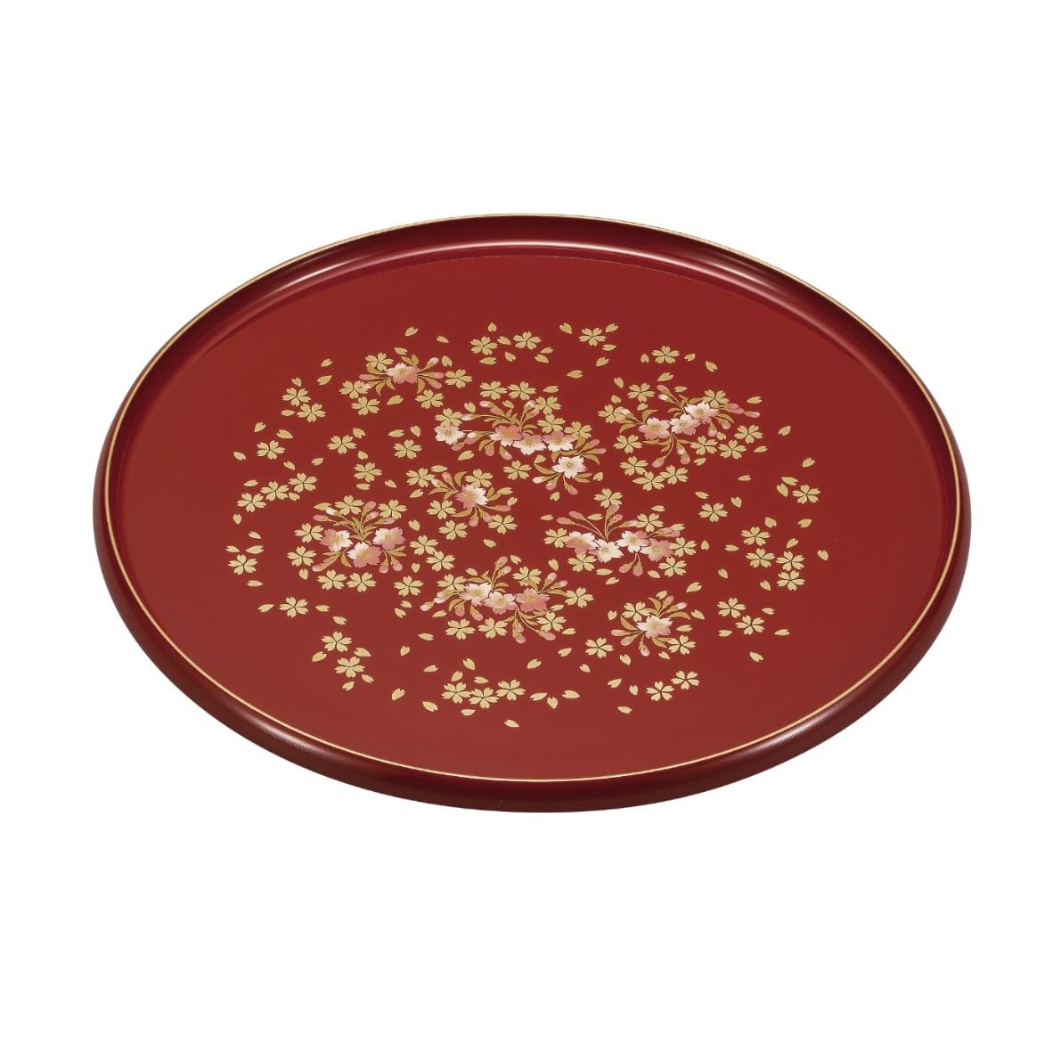 Maeju Lacquerware Cherry Blossom Dzukushi 10.0 Round Bon Vermilion 6M-132