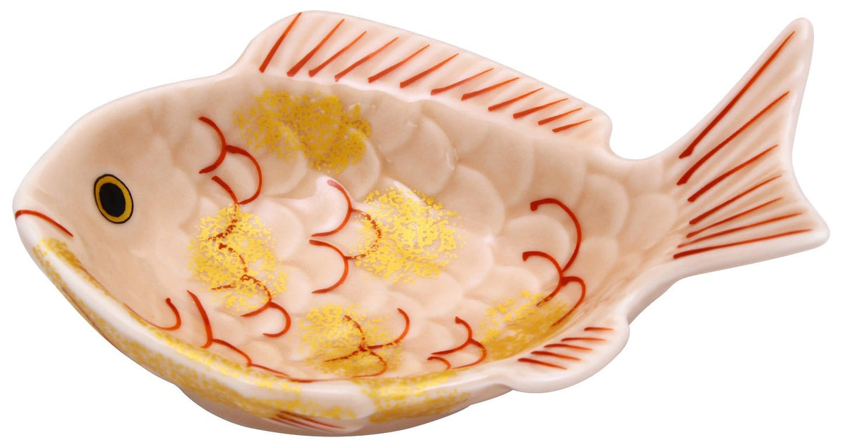 有田焼うつわ紀行(Aritayaki Utsuwa) Arita Pottery 96546 Koraku Kiln Sea Bream Shaped with Small Cherry Blossom Gold Hitting