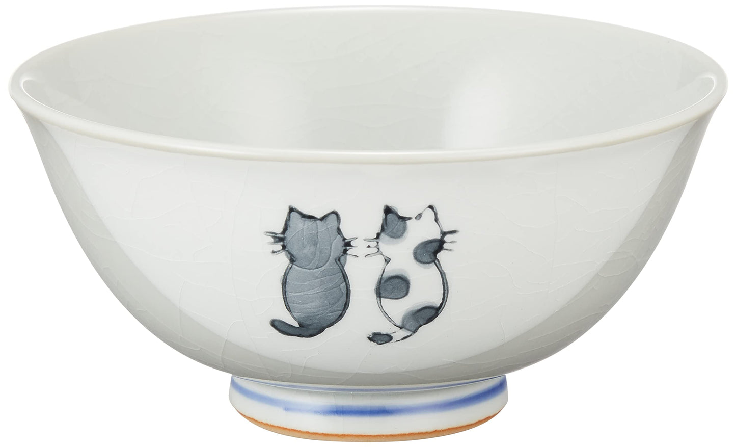 Seto Ware 091-0032 Yumekobo Rice Bowl, Flat, Large, Approx. 5.1 inches (13 cm), Monotone, Cat, Gray, Made in Japan