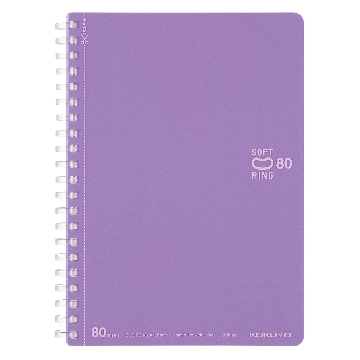 KOKUYO Spiral Lined Notebook, 7.2'' x 5'' Pastel Journal B6 Soft Ring Notebooks with Dot 6 mm Ruled, 80 Sheets, Purple 1 Subject Notebook, Note Taking for School. Japan Import (SU-SV348BT-V)