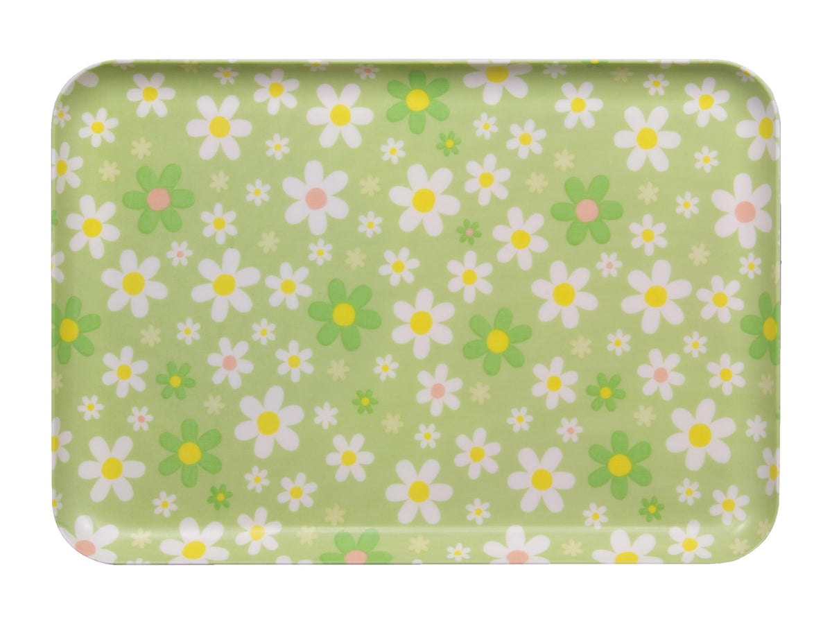 TATSU-Craft NR Non Slip Serving Tray Daisy Meadow, Green, Microwave Safe, Rectangular Plastic Tray, 13 x 9 Inches, Ideal for Cafeterias, Restaurants, Coffee Shops, Home, Fast Food, Snacks, and More