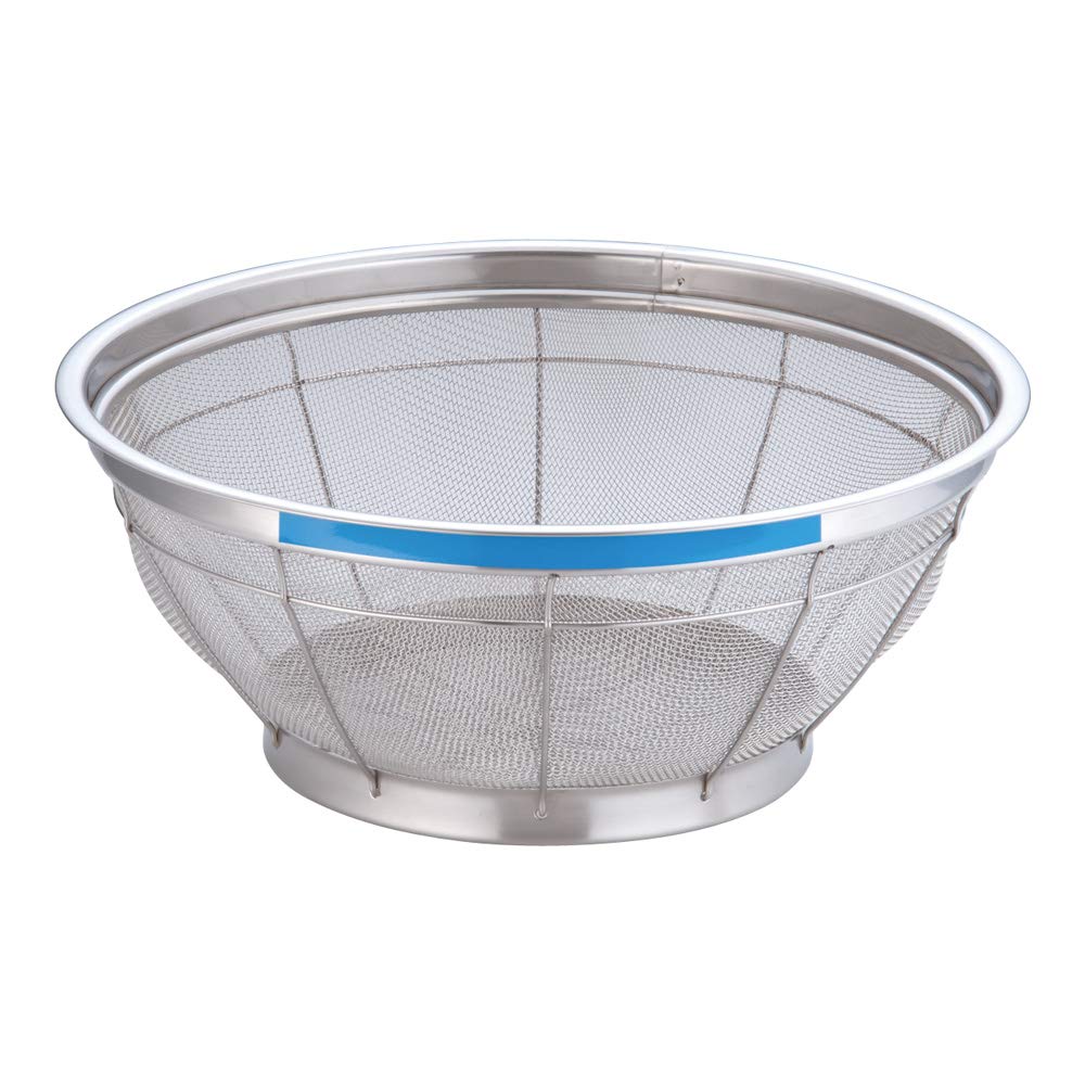 Endoshoji TKG NEW Professional AZL4734 Mammoth, Color, Shallow Colander, 14.8 inches (37.5 cm), Blue, Stainless Steel, Made in Japan