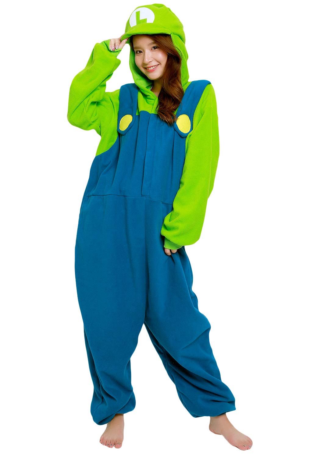SAZAC Kigurumi Super Mario Bros Luigi - Onesie Jumpsuit Halloween Costume (One Size)