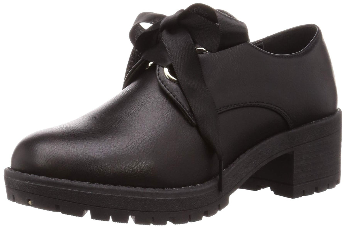 AAA+Feminine(サンエープラスフェミニン) Women's Lace-up Oxford Shoes Thick 5cm Heel Tank Sole Ribbon, Black, 25.5~26.0 cm 2E