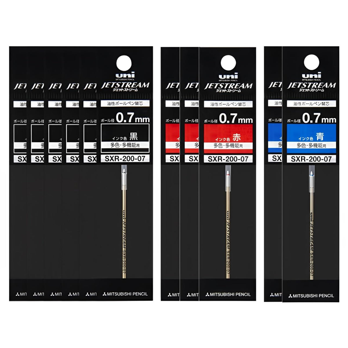 三菱鉛筆 Jet Stream Prime For Ink Pen Refill SXR – 200 – 07/0.7 mm Combination Free Set of 10 (Black, Red, Blue)