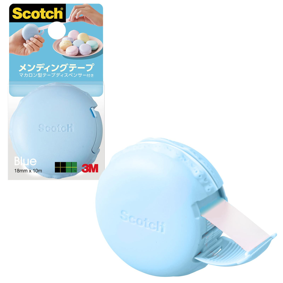 3M Scotch Mending Tape, Macaron Type Tape Dispenser, Blue, 810 MCR-BL, 0.7 in x 98.4 ft (18 mm x 30 m)