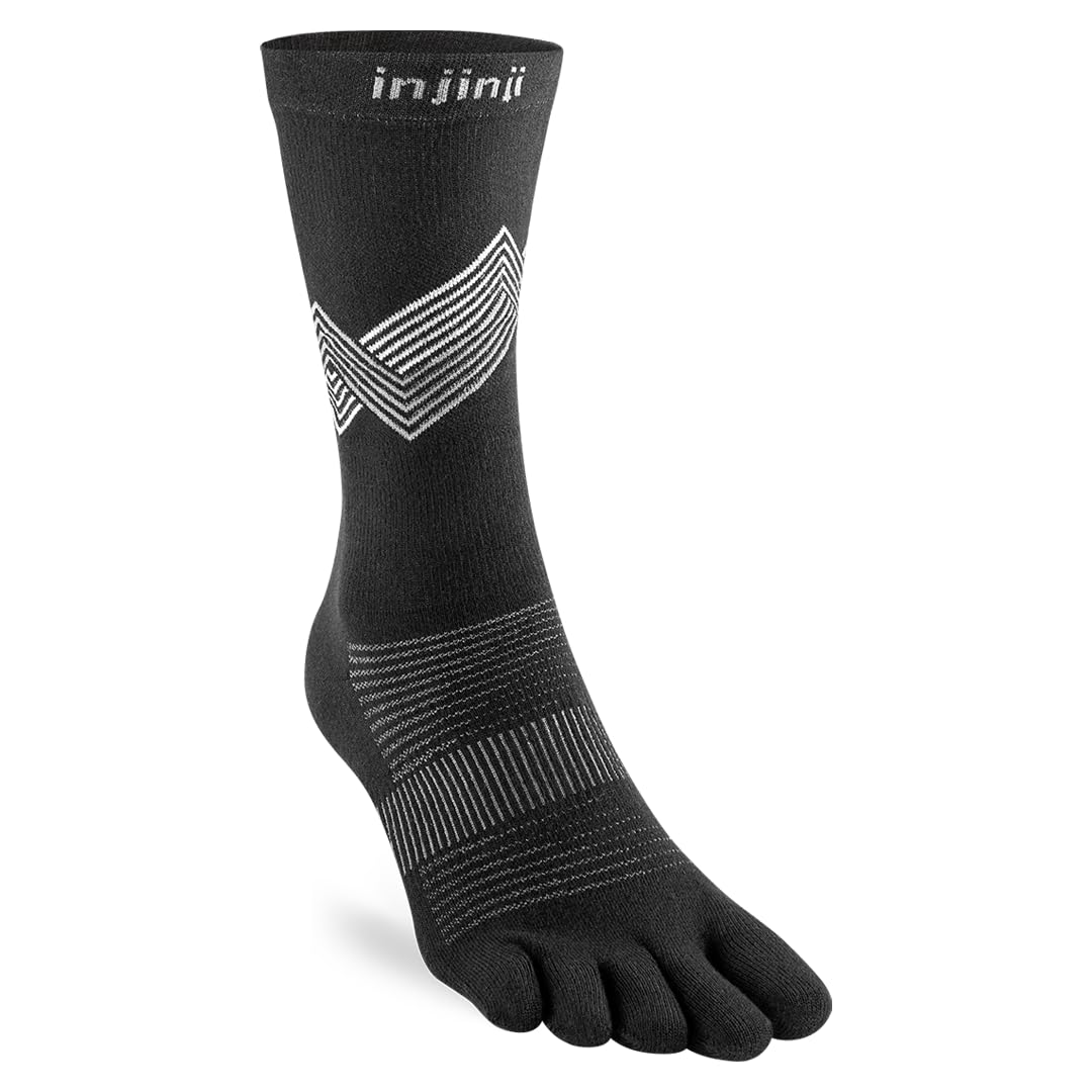 Injinji Run Lightweight Crew Socks (Medium, Black)