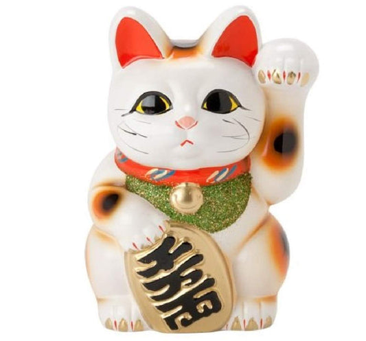 White Oval Cat No. 6 Left-Hand Maneki Cat Tokoname Ware
