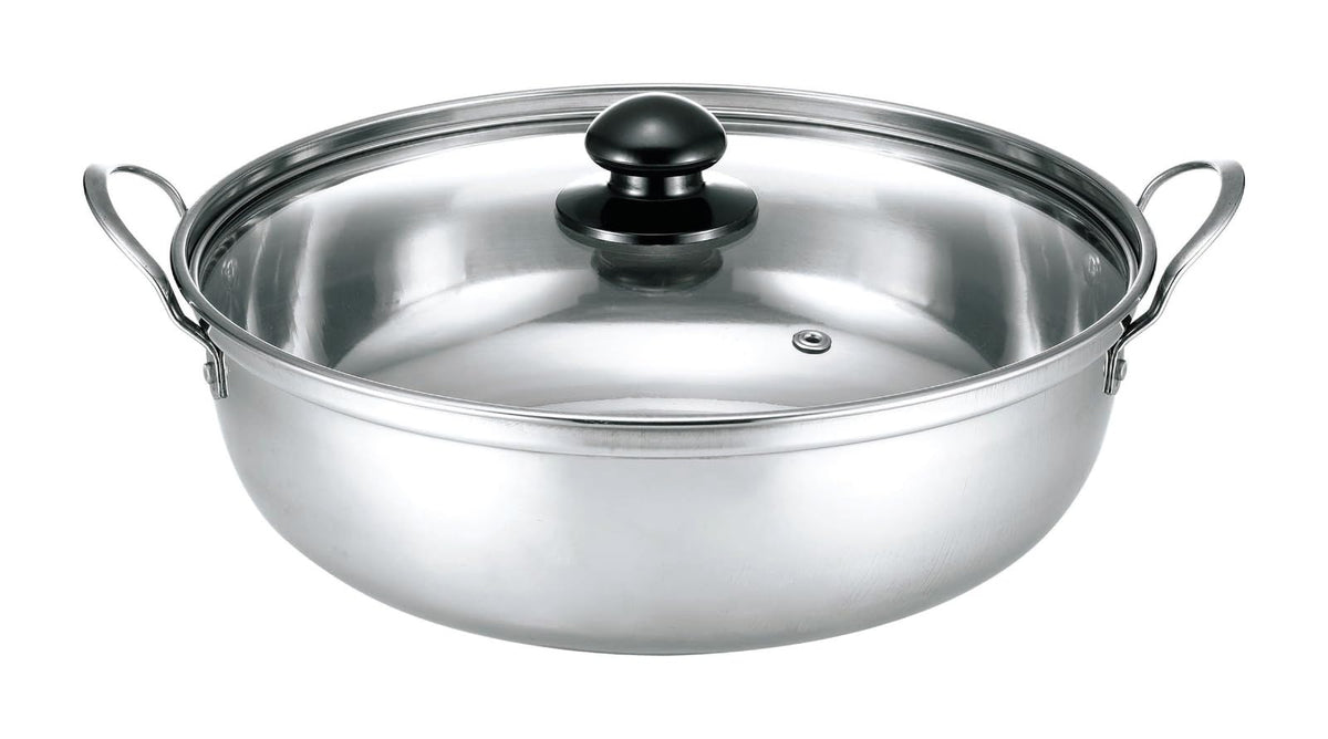 Kakuse FSC-07 Tabletop Pot, 10.2 inches (26 cm), For 4-6 People, Double Handed Pot, Gas Stove, HI Compatible, Lightweight, Glass Lid, Stainless Steel, Rust Resistant, Four Seasons, Shikisai, Silver