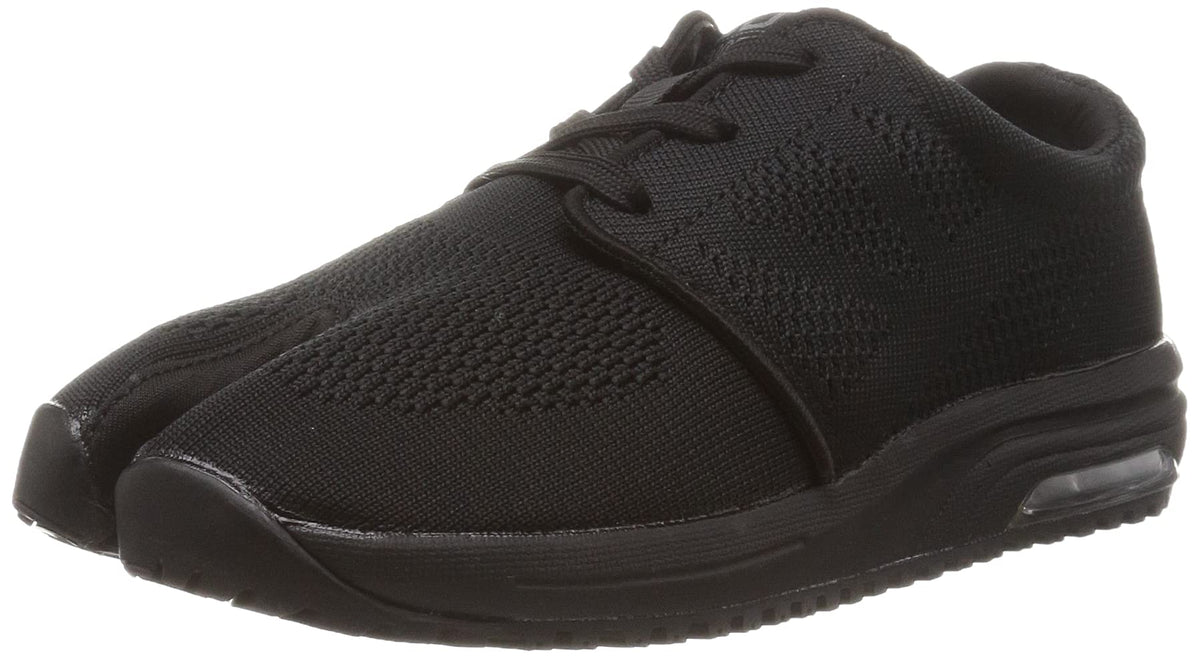 Marugo Japanese Tabi Style Sports Shoes, Air Cushion, Split Toe, Unisex, Lightweight Sneaker, Polyester Knit Upper, EVA + Rubber with Air Bag Outsole Black