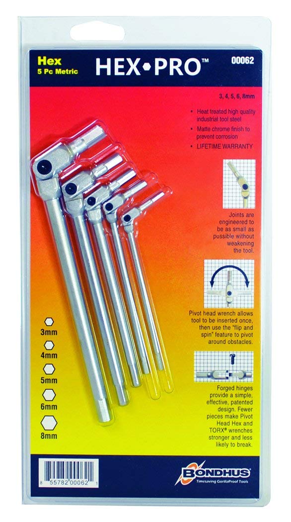 Set 5 Chrome Hex Pro Wrench 3-8mm in Clam