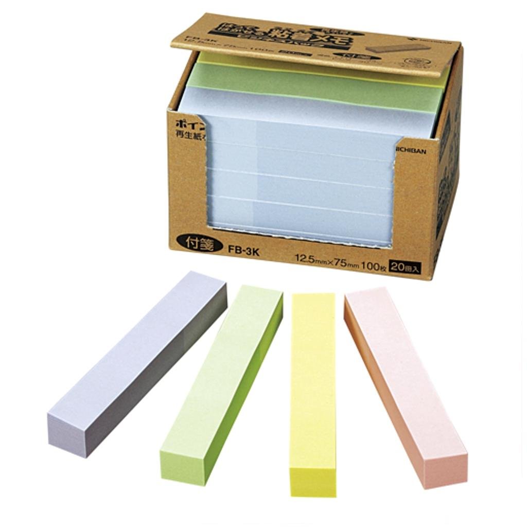 Nichiban FB-3K Sticky Notes, Point Memo, 0.5 x 3.0 inches (12.5 x 75 mm), Pack of 100 x 20, Mixed Colors