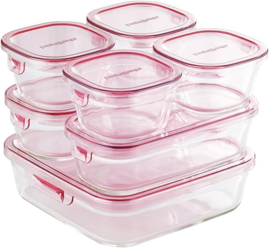 iwaki PS-PRN-P7 Heat Resistant Glass Storage Containers, Pink, Set of 7, Pack & Range