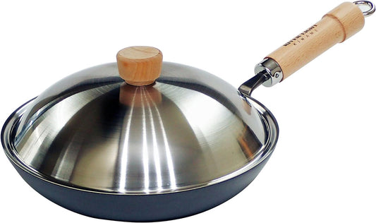 Riverlight JS2328 Kyoku JAPAN Iron Thick Plate Frying Pan with Lid Set, 11.0 inches (28 cm), Iron Nitride, Nitriding, IH Compatible, Rust Resistant, Made in Japan