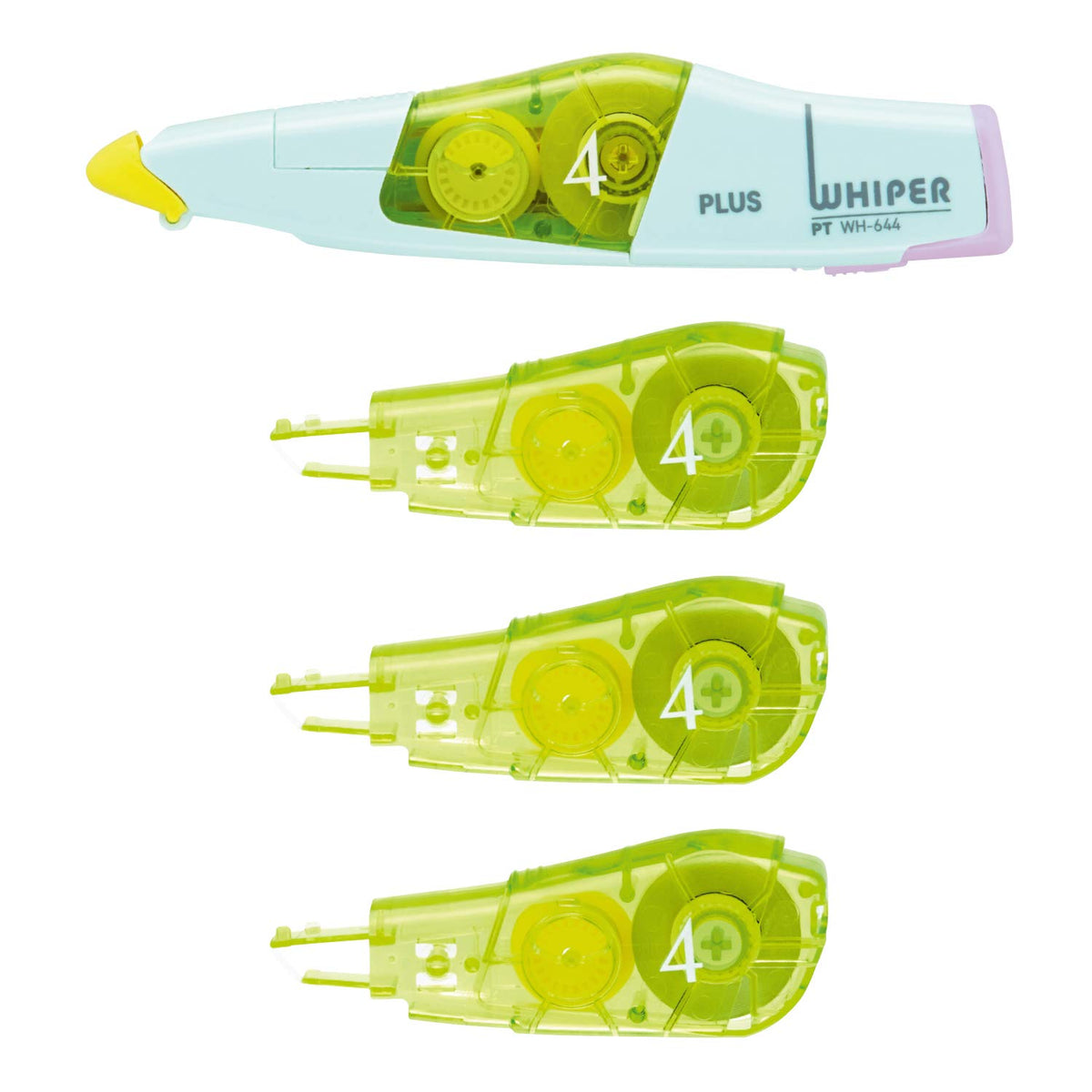 Plus Correction Tape, Whiter, PT, Main Unit, 0.2 inch (4 mm), 1 Piece, Replacement Tape, 0.2 inch (4 mm), 3 Pieces, Pale Green