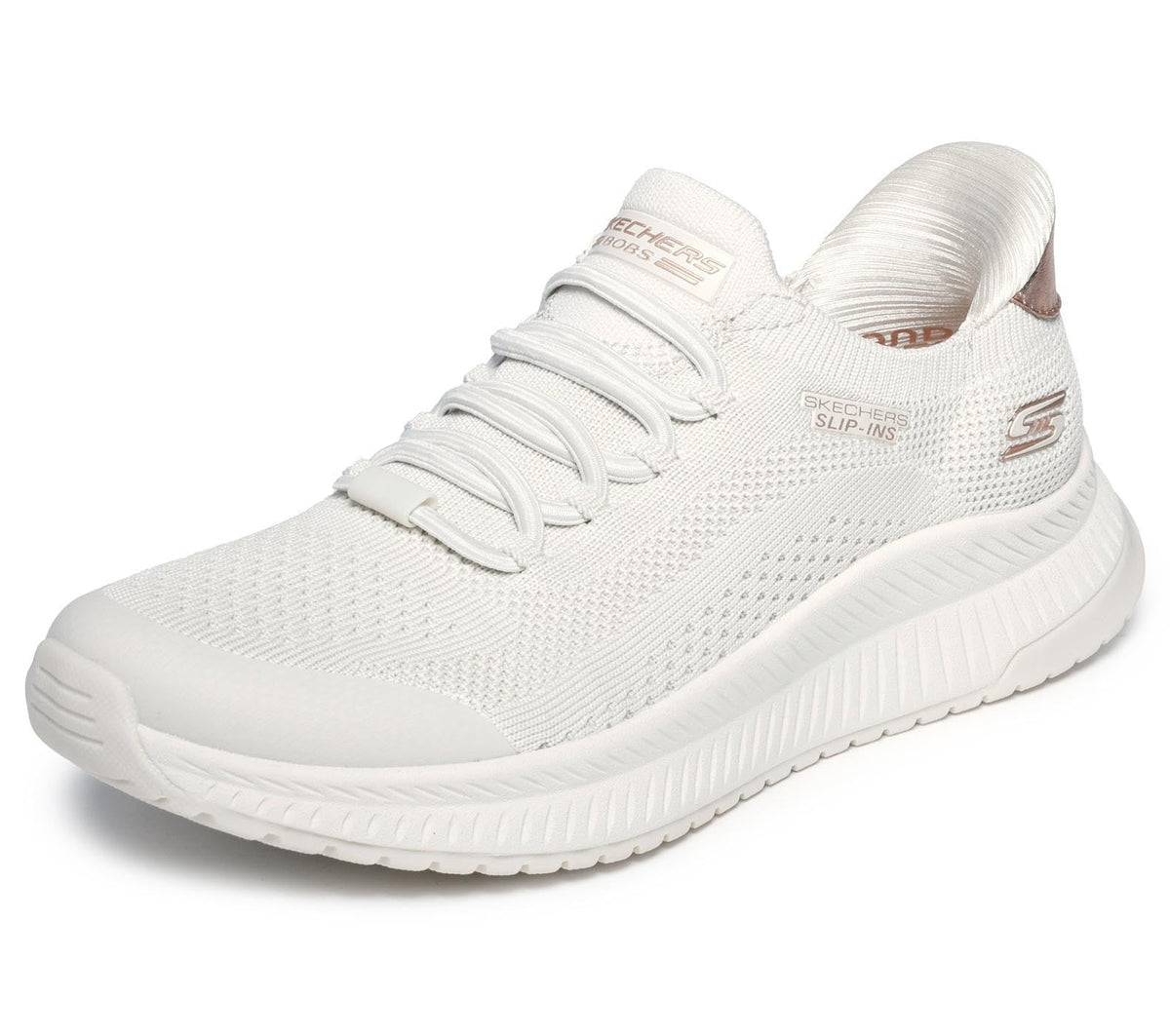 Skechers Women's Bobs Squad 4 Dire Step Trainers, Off White Engineered Knit, 6.5 US