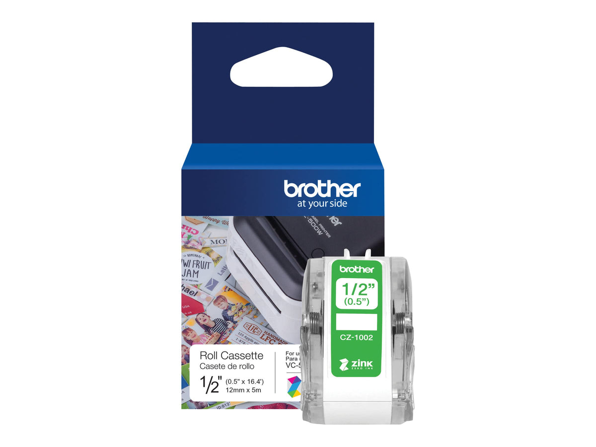 Brother CZ-1002 Zero-Ink Roll Cassette, Continuous Length, 12 mm (W) x 5 m (L), Genuine Supplies, White