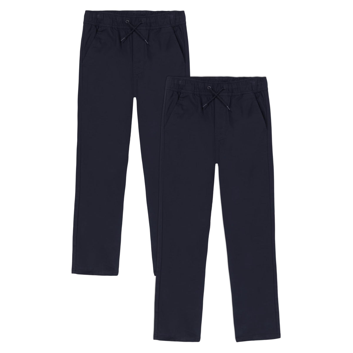 Approved School Wear Boys' School Uniform Pull On Pants, Stretch Twill & Drawstring Waist, Multipack, Navy/2-Pack