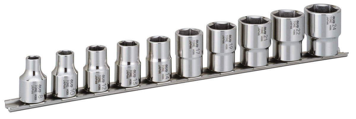 SHS410 TONE 1/2" Drive 6 Point Stainless Steel Socket Set w/Holder