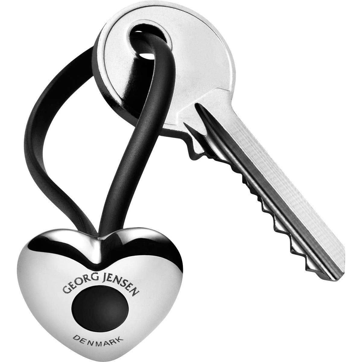 Georg Jensen Designer Heart Keyring, Silk Polished Stainless Steel, Polyurethane, Keychain, Travel, Gift